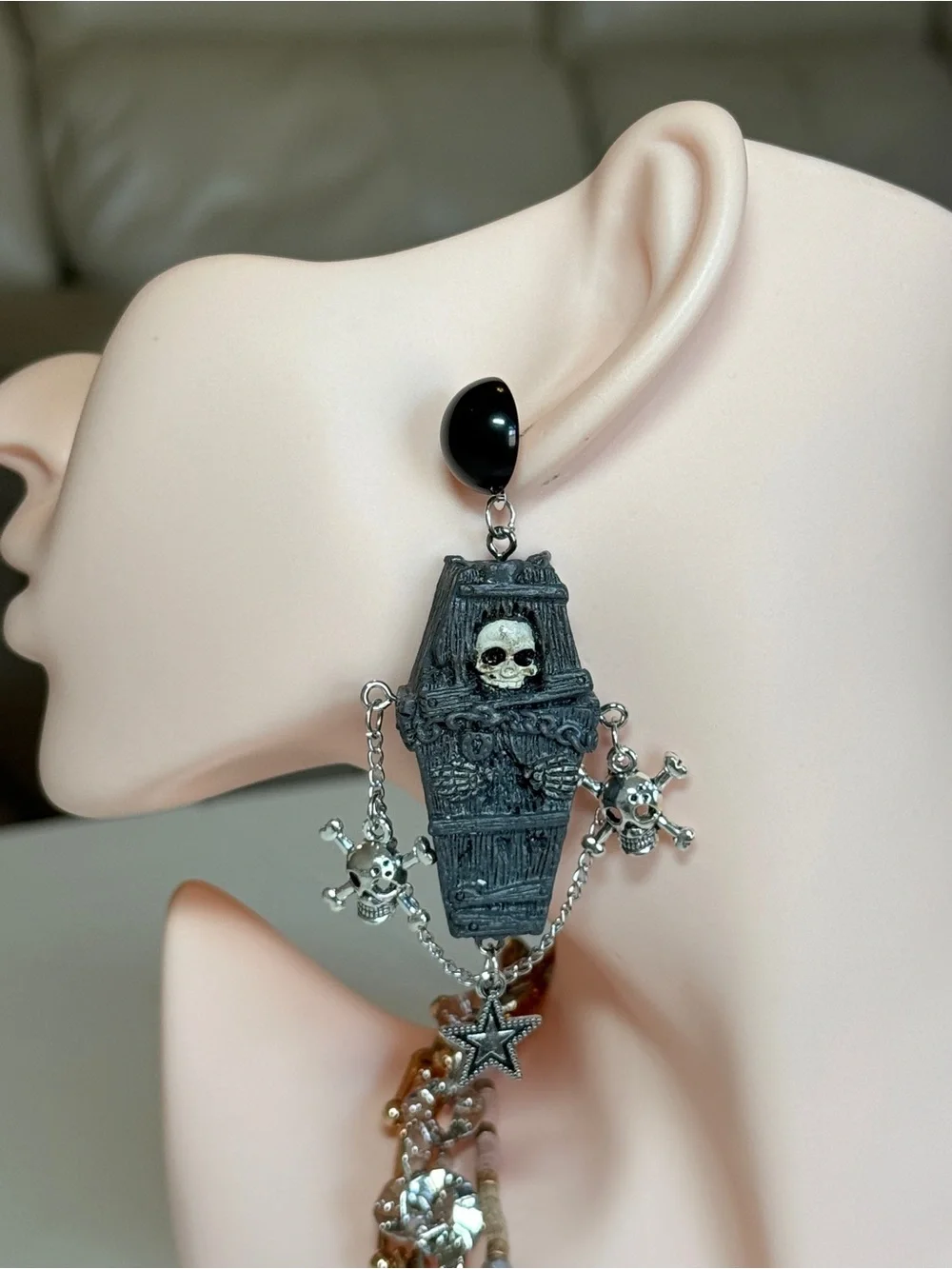 Black Gothic Coffin & Skull Drop Earrings